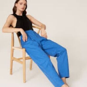 Jason Wu Blue Linen Pants Braid on the side with Elastic Waist Size 12 Blue